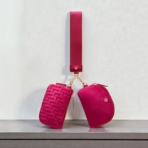 NEW Lululemon Velvet Dual Pouch Wristlet L Monogram In Color Berry Rumble